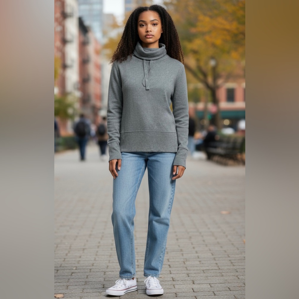 Ladies Universal Thread Gray Funnel Neck Sweater Size Medium